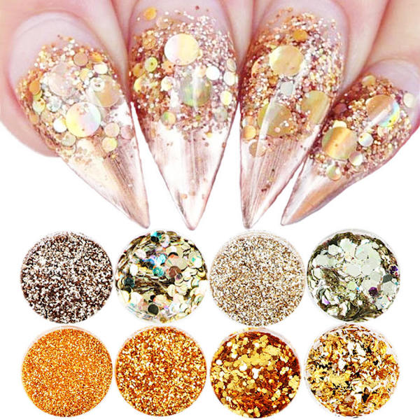 8 st nagelglitter, nageldekorationer