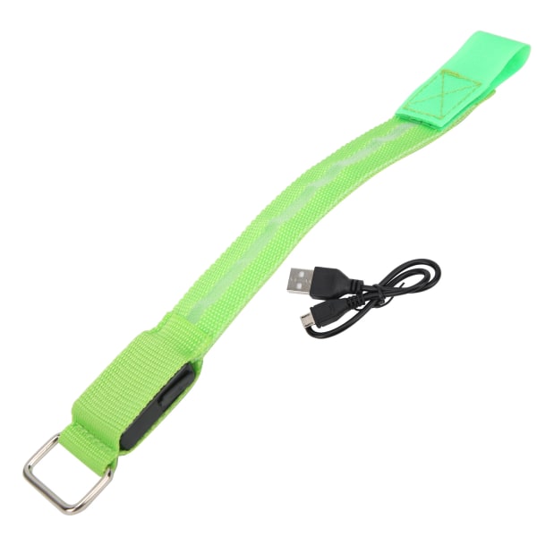 Grönt lysande armband Justerbar Strip LED-armband USB laddning för nattlöpcykling