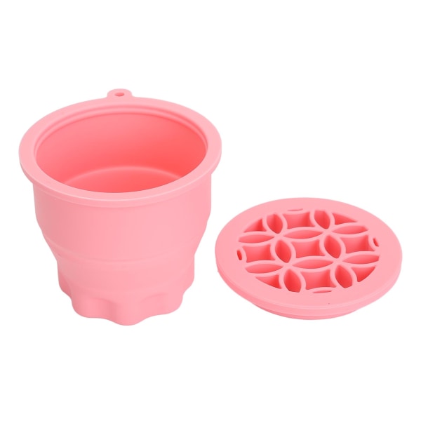 Makeup Brush Cleaner Cup Kosmetisk børste rensepude Tørrestativ Silikoneskrubberskål Bærbart vaskeværktøj Pink