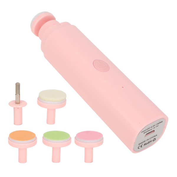 Elektrisk baby negltrimmer med mykt poleringshode, slipehode, baby neglklipper for hjemmet, rosa