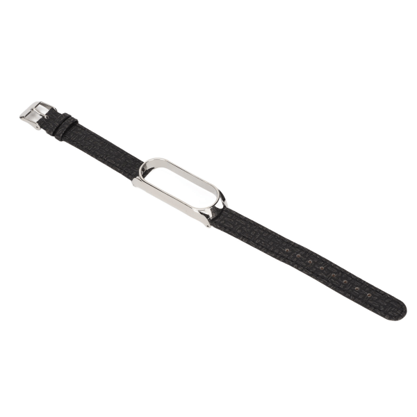 Læder Urremme Hurtig Udskiftning Læder Urremme Flettet Mønster Armbånd med Metal Spænde til Xiaomi Mi Band 6 (Sort Sølv)