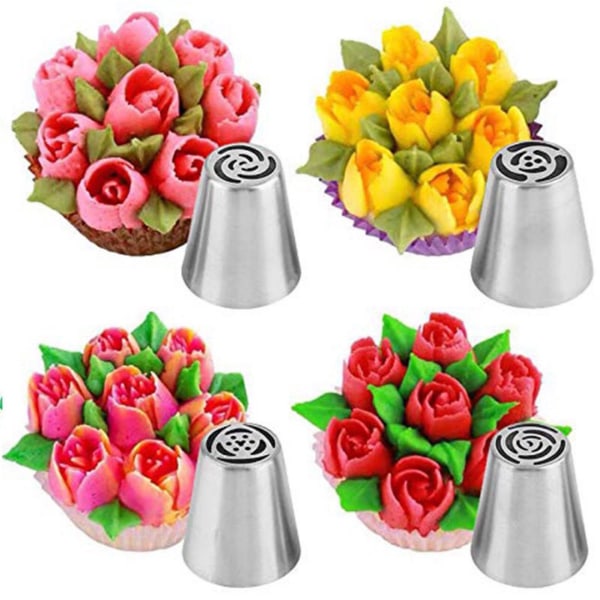 Russisk blomstermund DIY bageværktøjssæt, rustfrit stål blomstermundsæt, sprøjtetuller i metal 7pcs