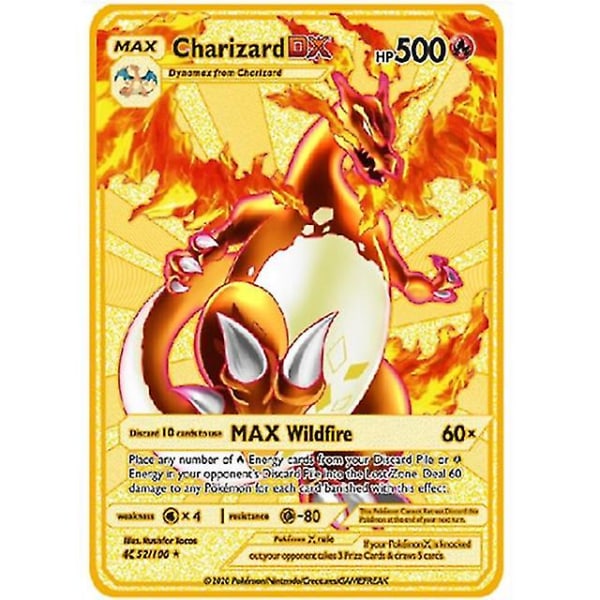 Kort Gyllene Metall Vmax Energi Kort Charizard Pikachu Sällsynt 1