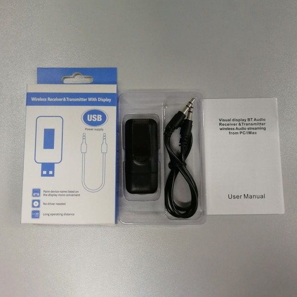 USB Bluetooth-sender og -mottaker 2 i 1 Trådløs 5.0-adapter med LCD-skjerm 3,5 mm AUX Stereo for PC TV Bil Hodetelefoner