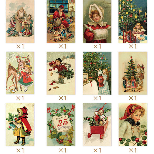 Nyt Julekort med Pige og Elg - 12 stk. Retro Postkort Dekoration 12pcs/Set