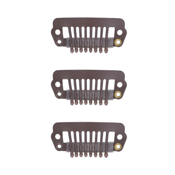 50 stk 8 Tips 8 Tenner Snap Kam Wig Klips Rustfritt Stål Snap Klips med Gummi Hårgrep for Hårforlengelse Parykker Mørk Brun