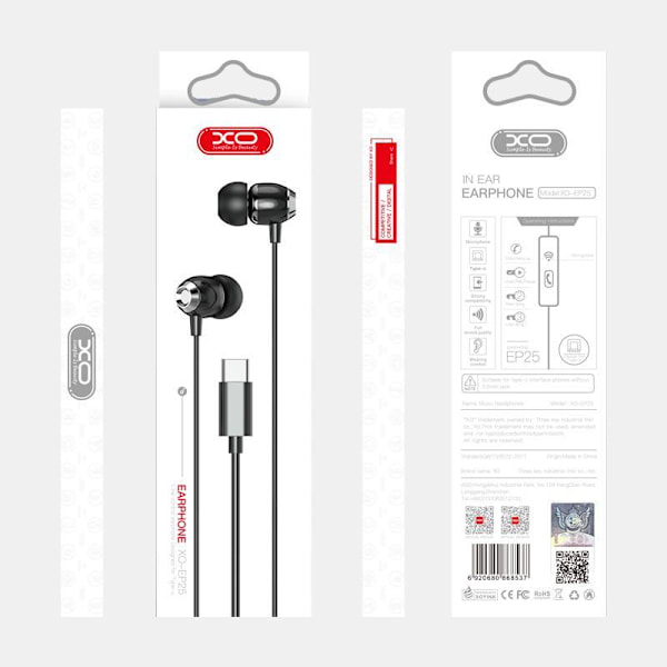 USB-C Type-C-kontakt In-Ear Hörlurar med Mikrofon EP25