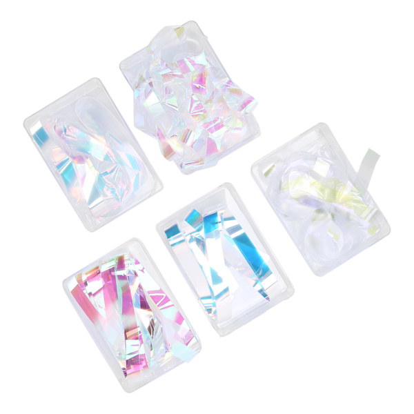 5 Ask Nagelkonst Färgglada Cellofan Utsökt Nagel Glaspapper Folie Dekal DIY Dekoration