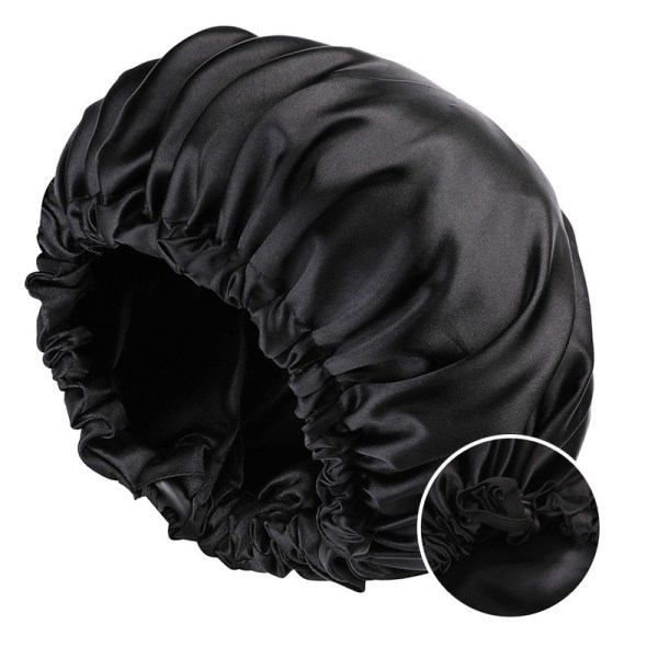 Natsøvnhat til kvinder Dobbeltlags Satin Natsøvnhat Skønhed og Hårpleje Justerbare Knapper Bun Hat Gray+black Adjustable