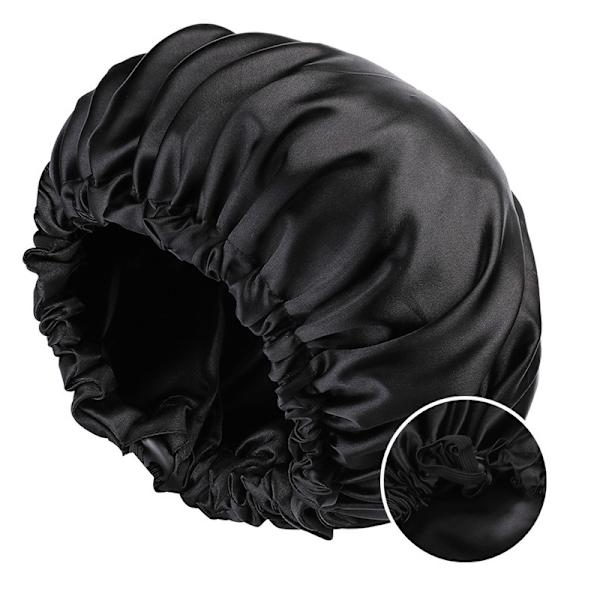 Satin Natthette for Kvinner Dobbeltlags Justerbar Knapp Natthette for Hårpleie og Skjønnhet Light purple+Black Adjustable