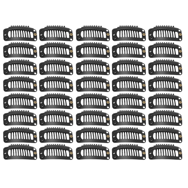 40 st Wig Clip Set Rostfritt Stål DIY 9 Tänder Snap Comb Hårförlängningsklämmor Tillbehör 1.3 tum Svart