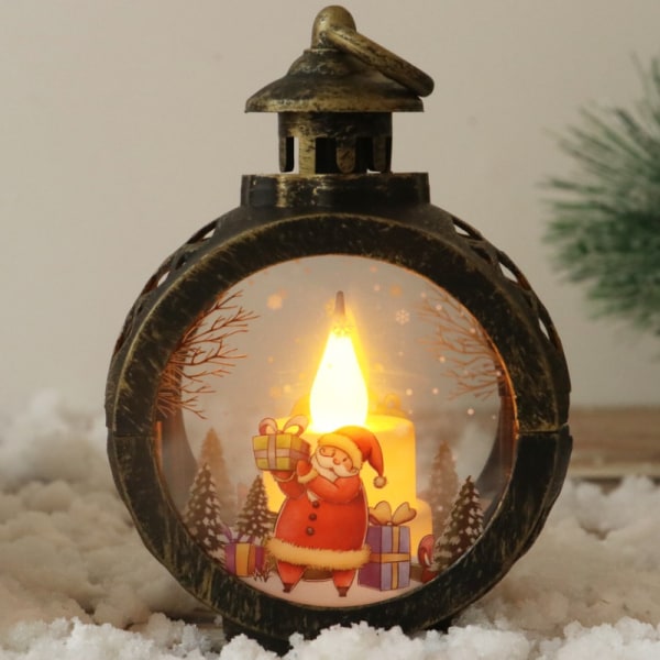 Joulukoristeen LED-kynttilänvalo pyöreä jouluriippuva lamppu Kannettava Bronze Small Size-Santa Claus
