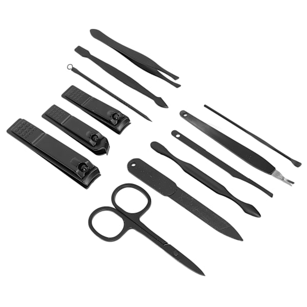 Manikyrset med 12 Verktyg, Skarpa Små Bärbara Nätta Nagelsaxar Grooming Kit med Konstläderfodral för Kontor och Resor