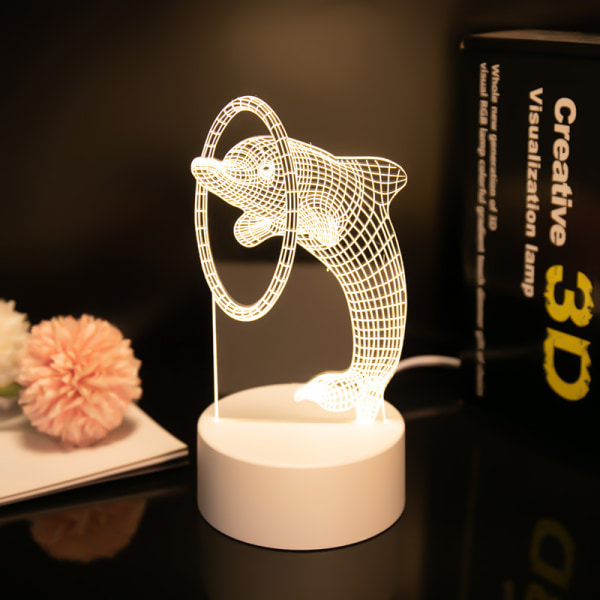 3D Mini nattlampe Kreativ berøringsaktivert akryl bordlampe nattlys Aktivitetsgave Dolphin