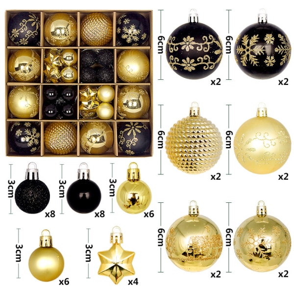 Julgranskulor 44 st Målade Forma Papplåda 3-6cm Passar Juldekorationer Galvaniserad Kulhänge 3