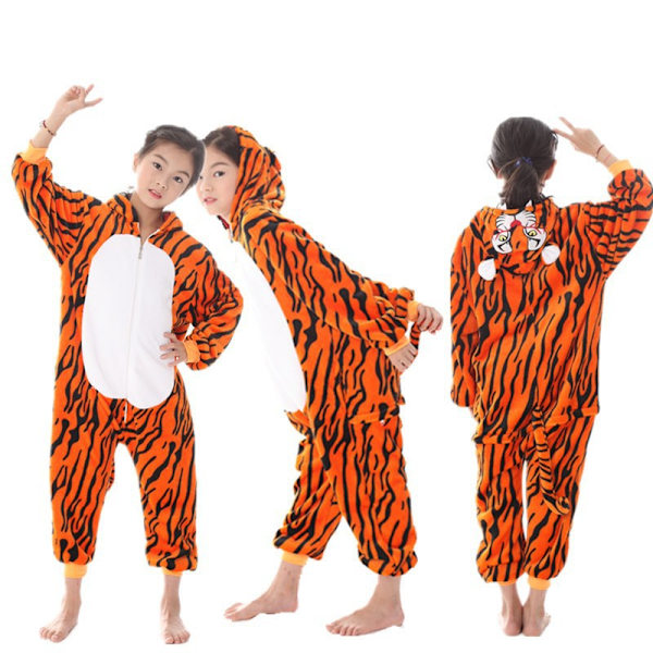 Flanellpysjamas, tykk for både menn og kvinner, dyreprint for barn, stripete ekorn, tegneserie-jumpsuit pysjamas, hjemmeklær, Stitch-flaggermus New Tiger 100cm