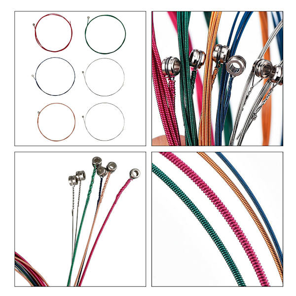 6 stk Fargerike Akustiske Gitarstrenger 1.-6. Streng Stålstrenger