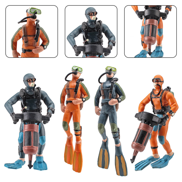 4 st Mini Dykfiguriner Modell Simulerad Undervattenäventyr Dykare Figur Lekset för Scenlayout Bordsprydnader