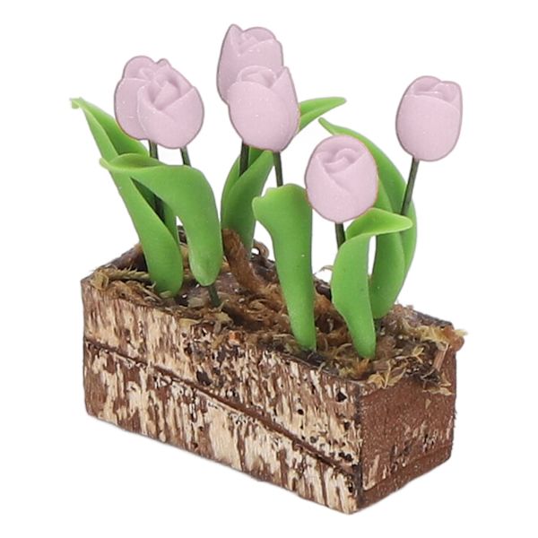 Konstgjorda Tulpanblommor Ornament 1:12 Dockhus Trädgårdsinredning Simulerad Modell Miniatyrtillbehör Rosa