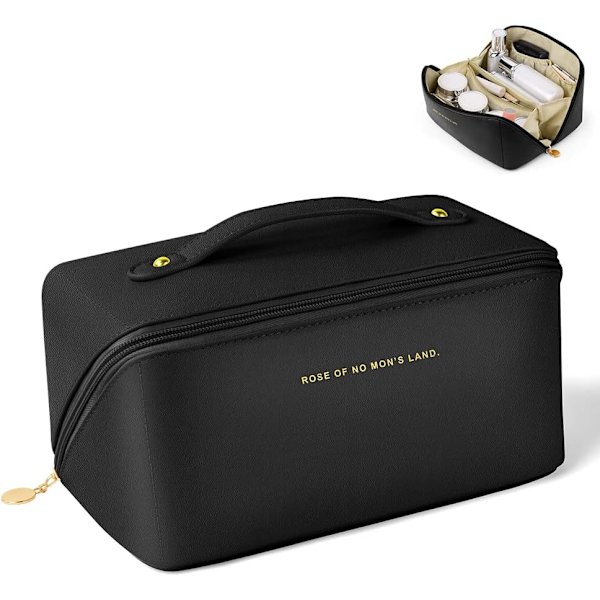 Høj kvalitet PU Læder Kosmetikpose, Rejsetaske, Stor Kapacitet Kosmetikpose Opdelt Rum black 32.5*22*2.3 cm