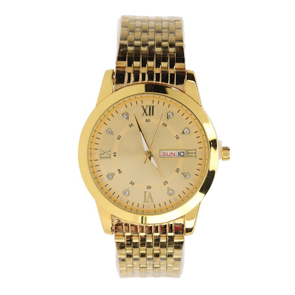 Armbandsur för Män Kvarts Dag Datum Vattentät Casual Lyx Luminous Mode Klänning Klocka med Legering Armband för Affärer Guld