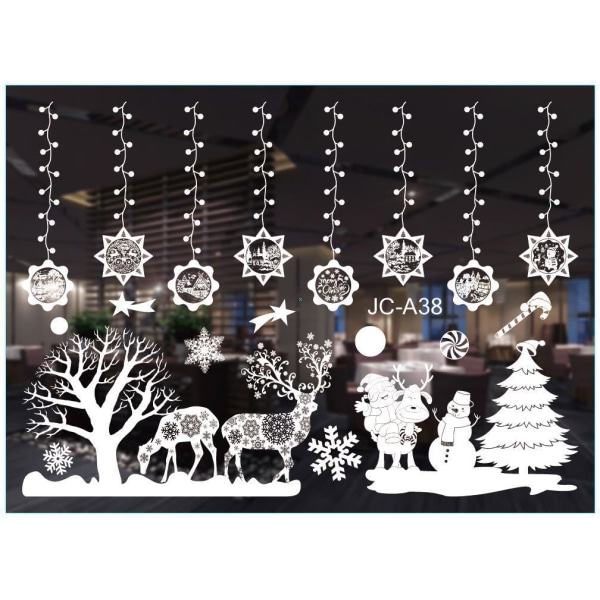 Juldekorationer Färgglad jul statisk klistermärke Vit snöflinga väggdekor Glas klistermärken jul 11