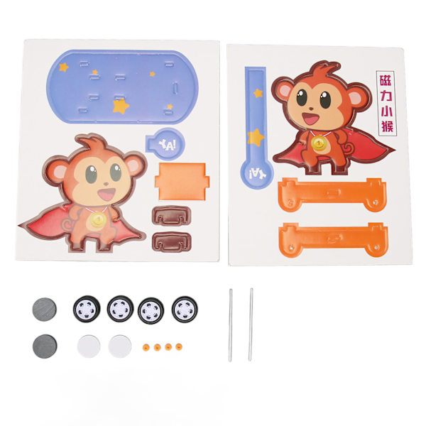 DIY Monkey Puslespil Legetøj Magnetisk Håndværk Forbedre Videnskabelig Kognition Bygge Sæt til Børn til Tidlig Uddannelse Magnetisk Monkey Håndværk Bil