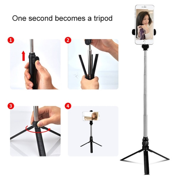 Trådløs Bluetooth Selfie Stick Stativ Fjernkontroll