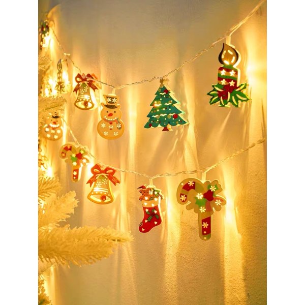 Julepyntstreng Scene Layout Ambience Lys Juletræ Klokke Snefnug Krykke LED Lys Kæde Warm White 6M40led Battery