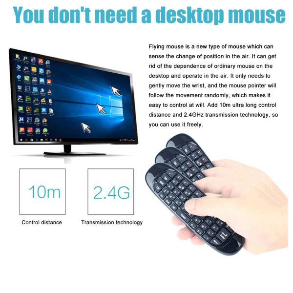 2,4G Mini-fjernkontroll Trådløst tastatur Air Mouse PC TV-boks