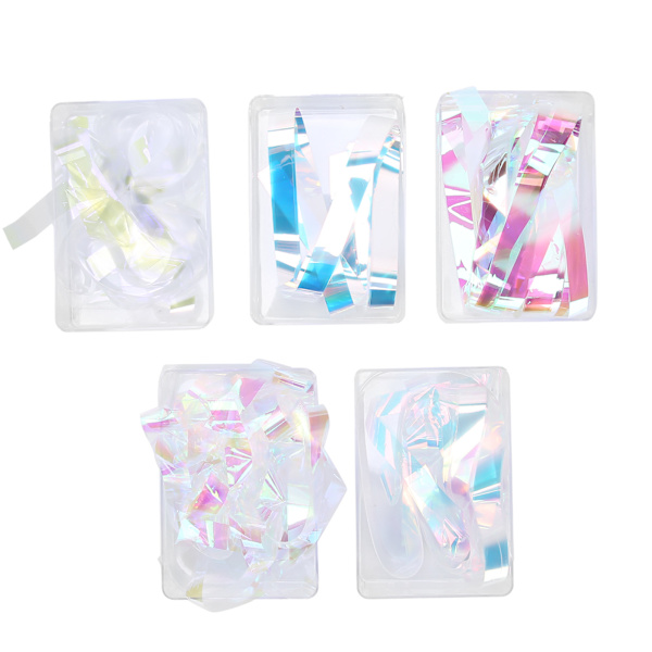 5 Ask Nagelkonst Färgglada Cellofan Utsökt Nagel Glaspapper Folie Dekal DIY Dekoration