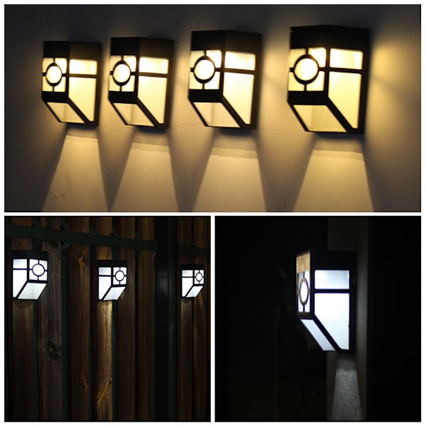 2LED Solcellslampa för Staket Utomhus Vattentät Solcellslampa Retro Vägglampa