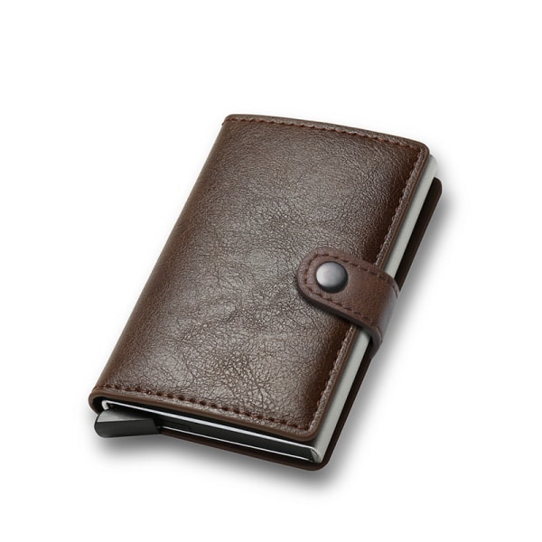 RFID plånbok korthållare stöldskydd, kolfiber aluminiumlegering kreditkort metall korthållare Coffee color