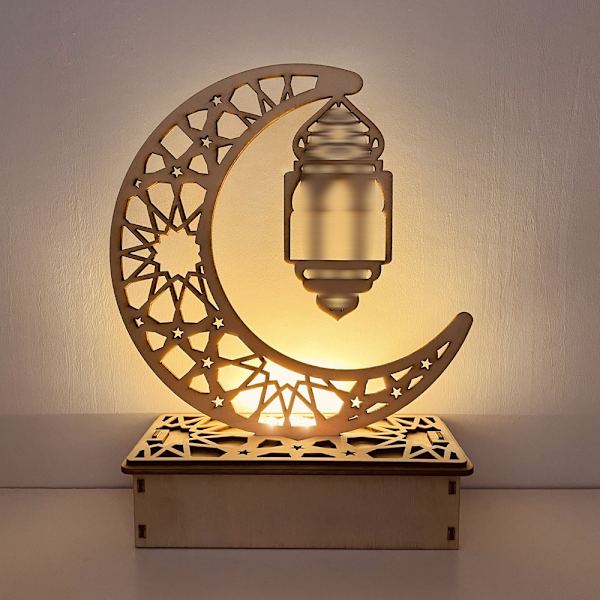 Puinen kuun muotoinen viisikulmainen tähti DIY puutyö LED-koti koristeet k Eid al Fitr C