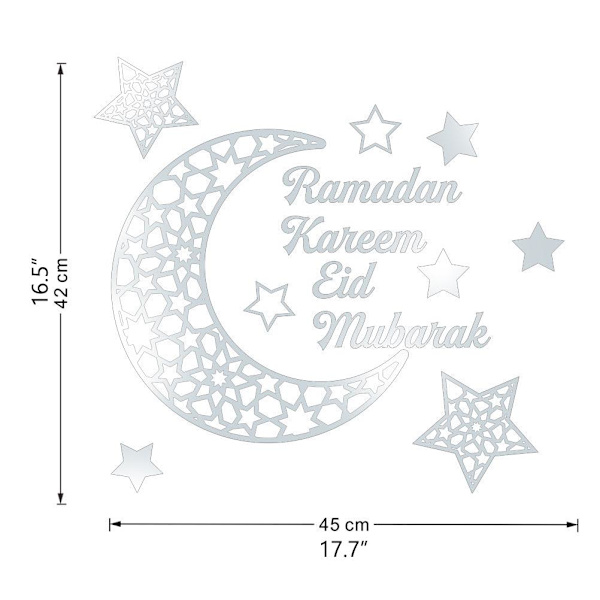 Ramadan Halvmåne Akryl Speil Klistremerke 3D Selvklebende Veggklistremerke for Dører Vinduer Skap