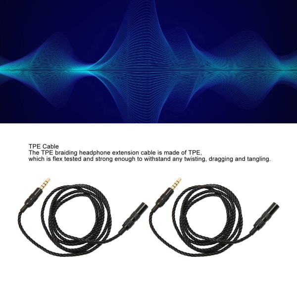 2st 3,5 mm hane till 3,5 mm hona hörlurskabel 3,5 mm aux-jack hörlursförlängningskabel för smartphone 3,3 fot svart