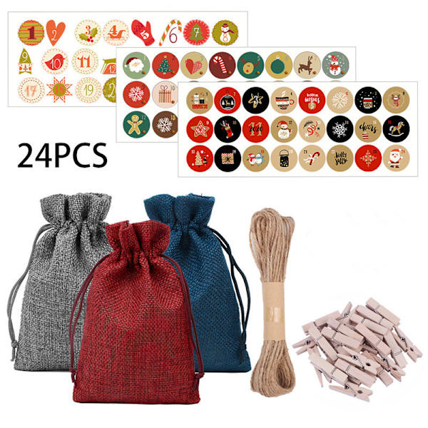 Julepose 1-24 Adventskalender Julegavepose Passer til Godteri Snacks Julegavepose 4 13*18cm
