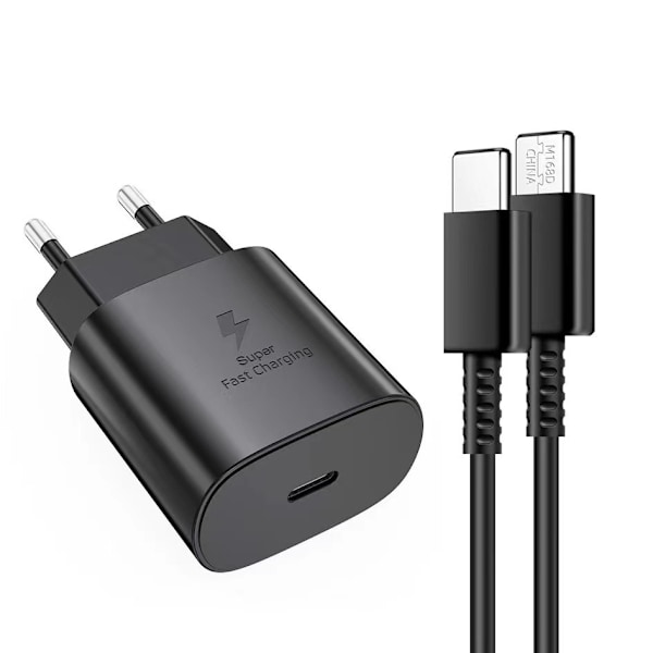 25W super hurtig opladerhoved egnet til Samsung Note10/s10/s20 mobiltelefon PD oplader Type-C port white Charger+cable