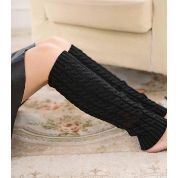 Varme strikkede leggvarmere 1 par black