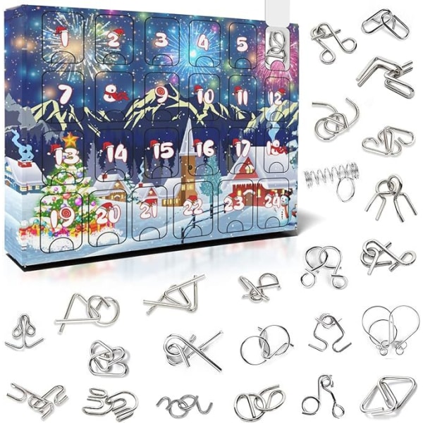 Joulukalenteri Blind Box Puzzle Release Ring Intelligence Knot Täysi set opetusleluja Burr Puzzle 24 kpl 1