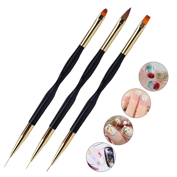 3 stk Akryl Fransk Stripe Neglekunst Liner Pensel Sæt Dobbelt Hoved 3D Spidser Manikyr Ultra Tynd Linje Tegning Pen UV Gel Pensler