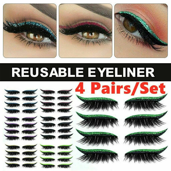 4 par irtoripsiä eyeliner-tarrat Vedenkestävä glitter Musta