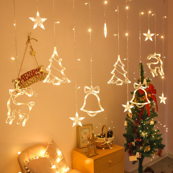 LED Gardinlys Juleferiestue Ornamental Festoon Lampe Kreativ Deer Bell Juletræ White Christmas Plug-in type