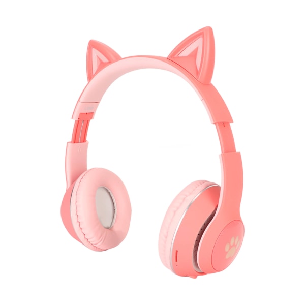 Kattöron Bluetooth-hörlurar för barn, trådlösa, hopfällbara Bluetooth-headset med mikrofon, LED-ljus och volymkontroll