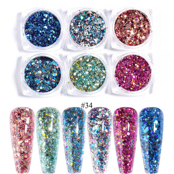 6 stk negl-klistremerker Farger Glittersett Høst og Vinter Diamant i rusk Rosa Champagne Pailletter Negl Glitter Negl Z