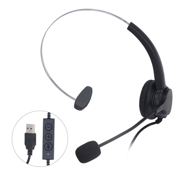 USB-headset med støjreduktion, justerbar lydstyrke, hovedbøjle, enkelt øre, kablet computerheadset med mikrofon til kontor