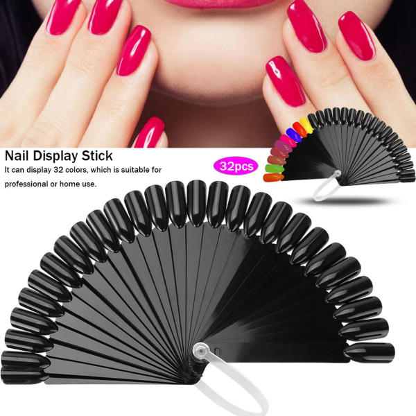 32 stk. Falske Negletip-Sticks Palette Manicure Polish Gel Display Øvelsesværktøjer Sort