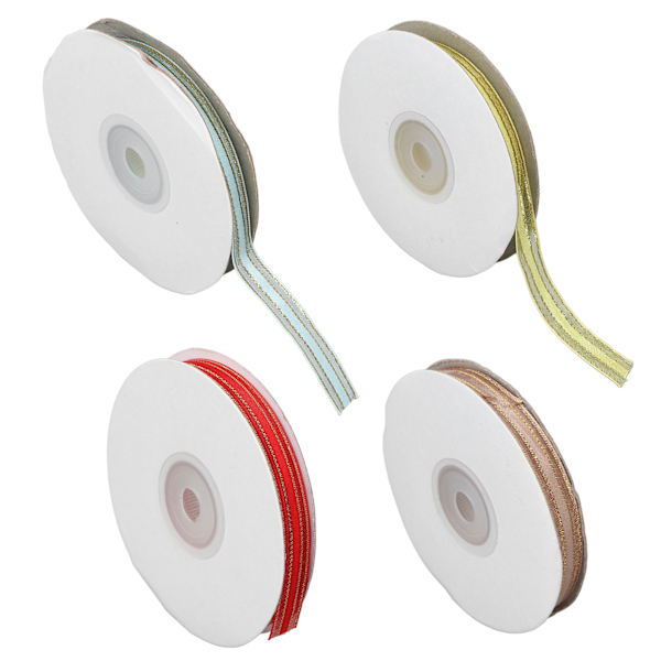 4-pack Satinband med Gyllene Kant, 9mm Bredd, 4 Färger, 22m Längd, Set för DIY-Tillbehör