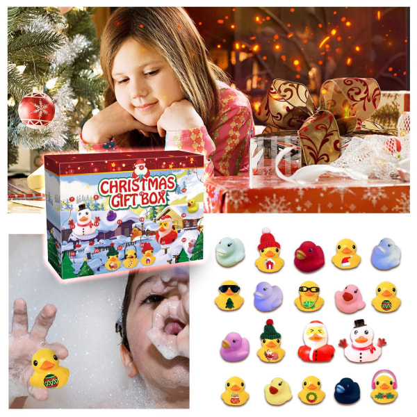 Juleand Adventkalender med Gummibader - 24 Kvadratiske Italienske Gummibader i Blindboks 31*22*5cm