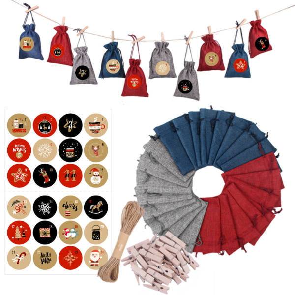 Julepose Sæt Advent Festival Julegavepose 24 Kombinationer Julegavepose Three Colors 13*18cm